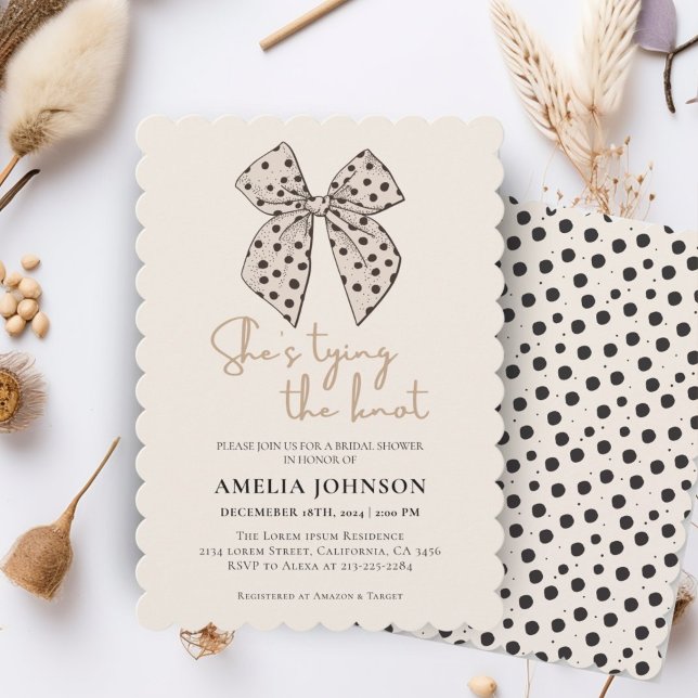 Beige bow She'sTying the Knot Bridal Shower  Invitation (Creator Uploaded)