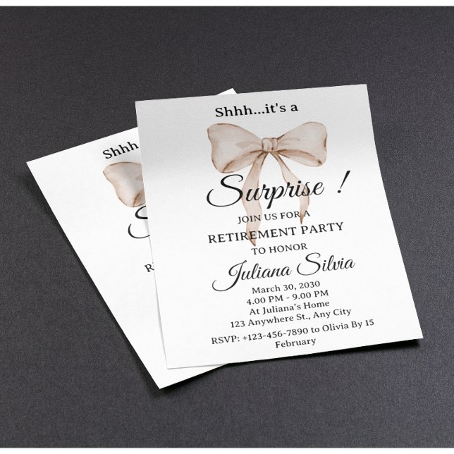 Beige Bow Surprise Retirement Party  Flyer (Creator Uploaded)
