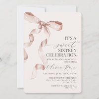 Beige Bow Sweet Sixteen Birthday Party Invitation