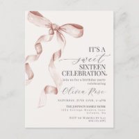 Beige Bow Sweet Sixteen Birthday Party Invitation