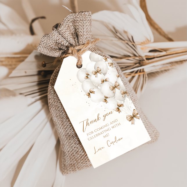 Beige Bows Balloons Birthday Gift Tags (Creator Uploaded)