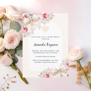 Beige bows pink florals arch heart Bridal Shower Invitation