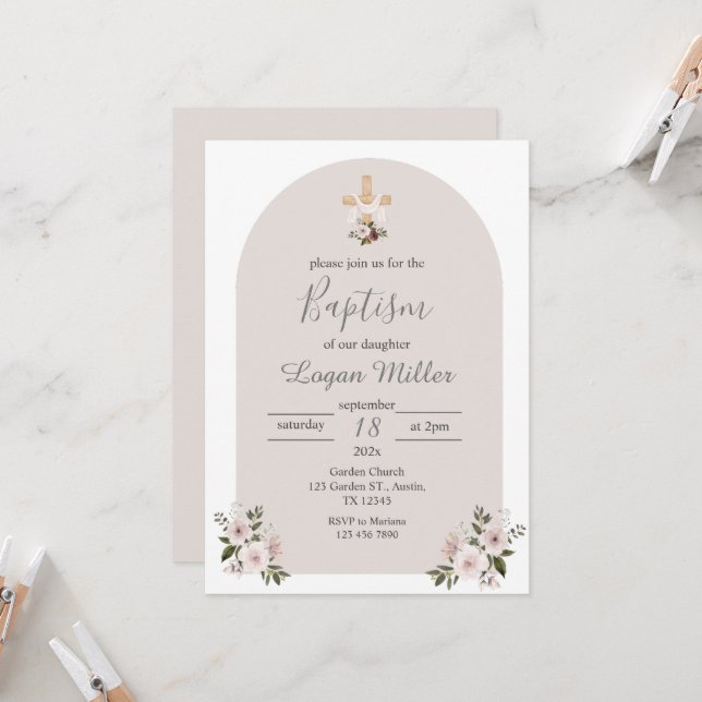Beige Boy Baptism Invitation (Front/Back In Situ)
