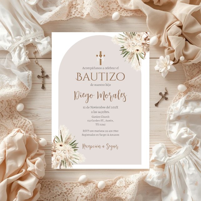 Beige Boy Baptism Invitation (Creator Uploaded)
