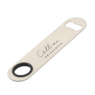 Beige Bridesmaid Minimalist Script Bottle Opener