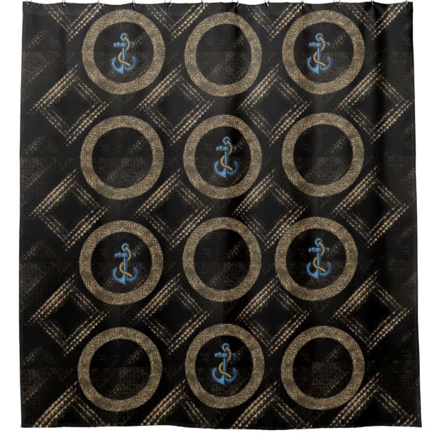 Beige, Brown, Anchor Shower Curtain (Front)