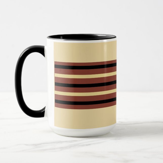 Beige, Brown and Black Striped Coffee Mug Cup (Left)