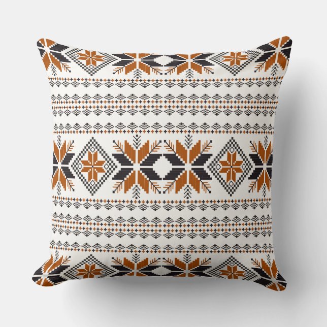 Beige brown and black tribal pattern cushion (Front)