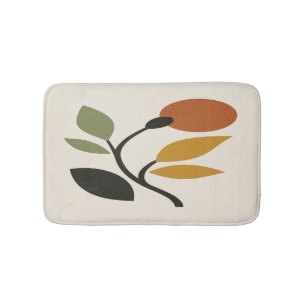 Beige, Brown and Green Botanical  Bath Mat