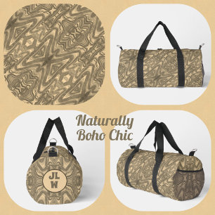 Beige Brown and Taupe Boho Chic Abstract Duffle Bag
