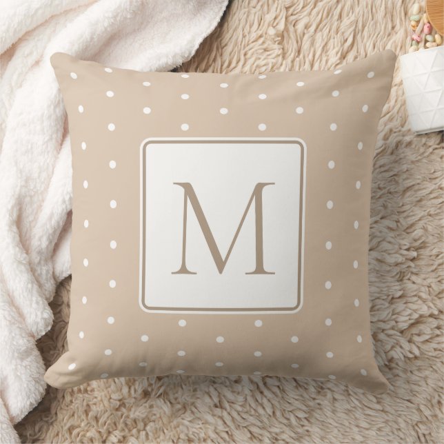 Beige Brown and White Polka Dot Monogram Cushion (Blanket)