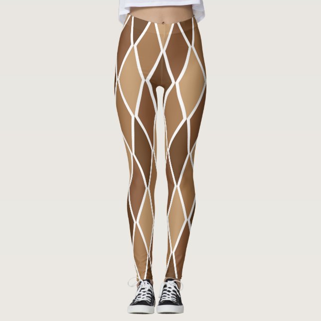 Beige Brown Argyle Harlequin Diamond Trendy Leggings (Front)