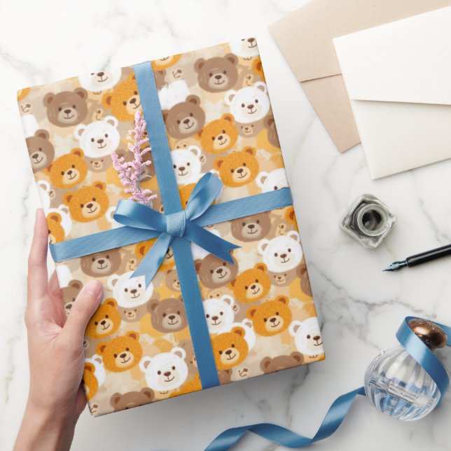 Beige & Brown Bear heads |  Wrapping Paper (Gifting)