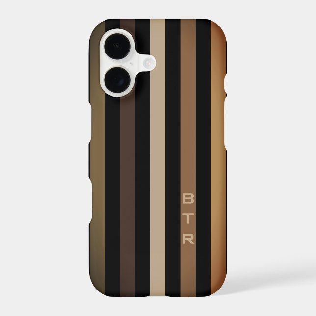 Beige Brown & Black Vertical Stripes Monogram (Back)