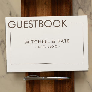 Beige Brown Border Simple Wedding Guest Book