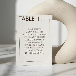 Beige Brown Border Simple Wedding Table Number