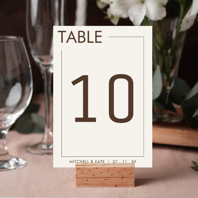 Beige Brown Border Simple Wedding Table Number (Beige Brown Border Simple Wedding Table Number)