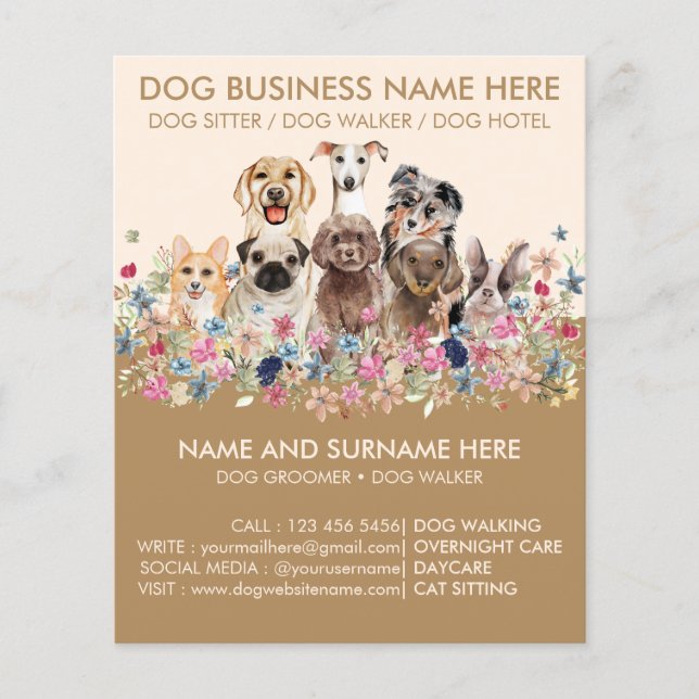 Beige Brown Botanical Dogs Flyer (Front)