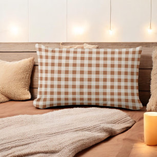 Beige Brown Buffalo Plaid Holiday  Lumbar Cushion