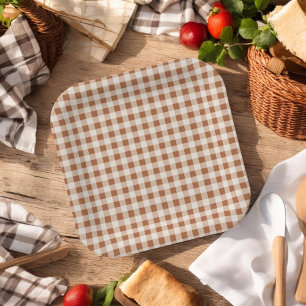 Beige Brown Buffalo Plaid Holiday  Paper Plate