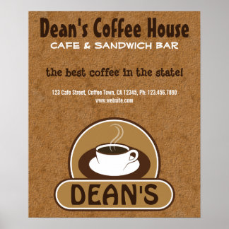 Beige Brown Coffee Shop Coffee Cup Custom Cafe Poster