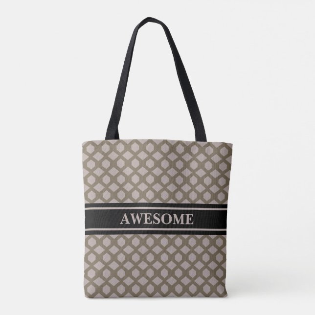 Beige & Brown Diamond Pattern Tote Bag (Back)