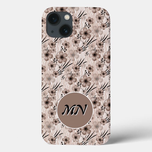 Beige brown flowers pattern on tiger background re Case-Mate iPhone case (Back)