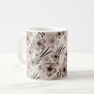 Beige brown flowers pattern on tiger background re coffee mug