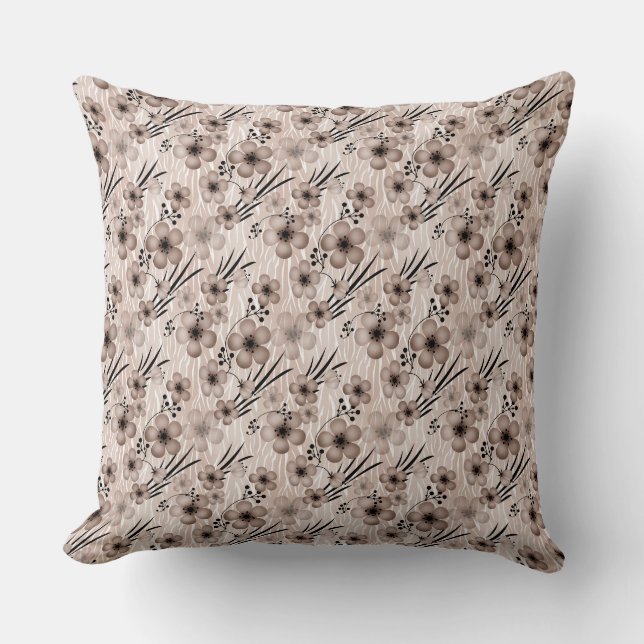Beige brown flowers pattern on tiger background re cushion (Front)