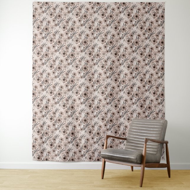 Beige brown flowers pattern on tiger background re tapestry (In Situ)
