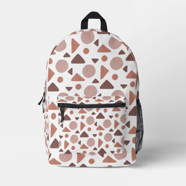 Beige & Brown Geometric Pattern Print Cut Sew Bag (Front)