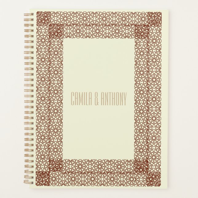 Beige Brown Islamic Geometric Two Border Wedding Planner (Front)
