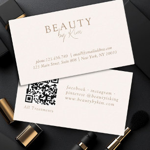 Beige & Brown  Minimal Elegant, Salon QR Code Business Card