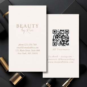 Beige & Brown  Minimal Elegant, Salon QR Code Business Card