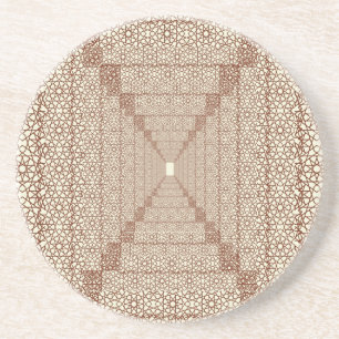 Beige Brown Rustic Islamic Geometric Single Border Coaster