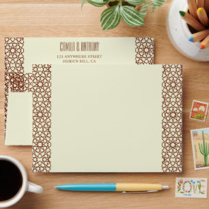 Beige Brown Rustic Islamic Geometric Single Border Envelope