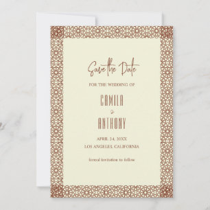 Beige Brown Rustic Islamic Geometric Single Border Invitation
