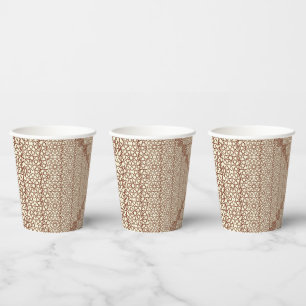 Beige Brown Rustic Islamic Geometric Single Border Paper Cups