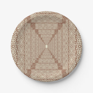 Beige Brown Rustic Islamic Geometric Single Border Paper Plate