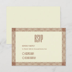 Beige Brown Rustic Islamic Geometric Single Border RSVP Card