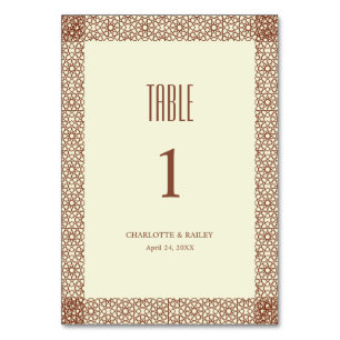 Beige Brown Rustic Islamic Geometric Single Border Table Number