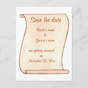 Beige Brown Scroll Save the date wedding postcards