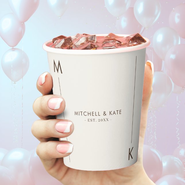 Beige Brown Simple Line Monogram Wedding Paper Cups (Beige Brown Simple Line Monogram Wedding Paper Cups)