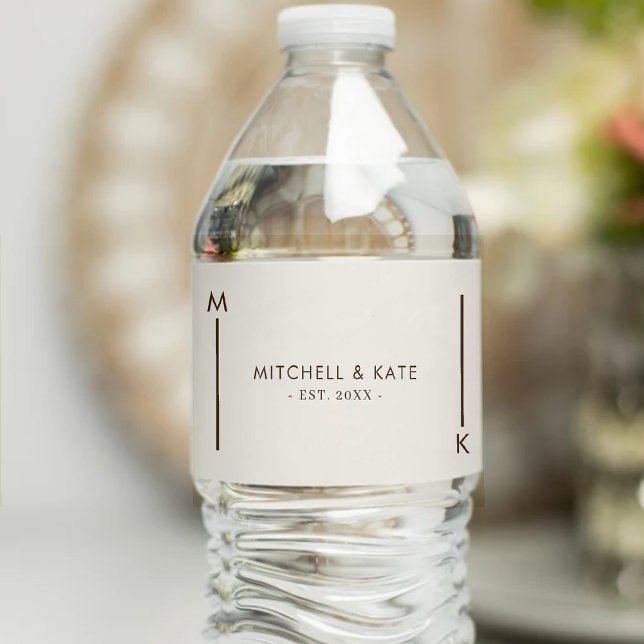 Beige Brown Simple Monogram Wedding Water Bottle Label (Beige Brown Simple Monogram Wedding Water Bottle Label
)