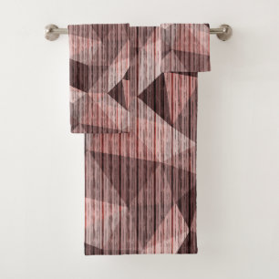 Beige, brown textured polygonal bath towel set