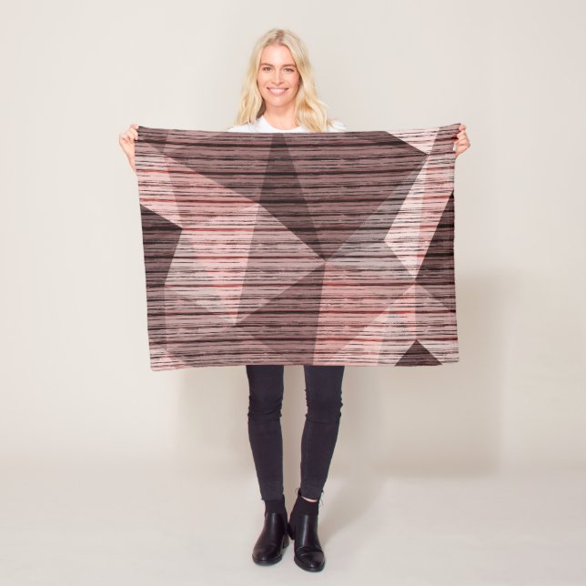 Beige, brown textured polygonal fleece blanket (In Situ)