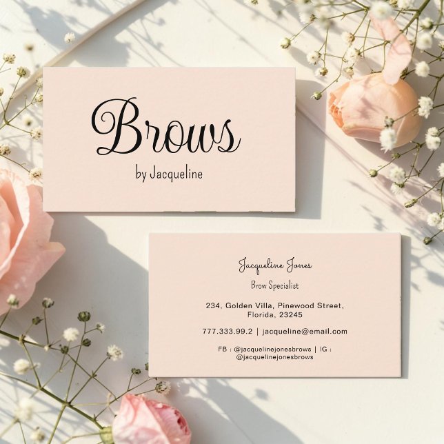 Beige Brows Beauty Simple Script  Business Card (Creator Uploaded)