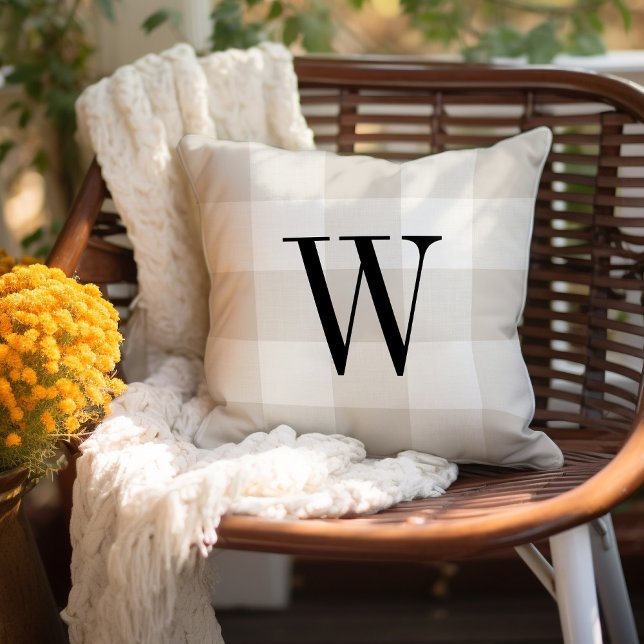 Beige Buffalo Check Monogram | Modern Farmhouse Cushion (Creator Uploaded)