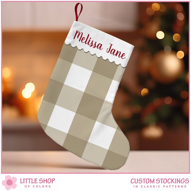 Beige Buffalo Check Monogram Small Christmas Stocking (Creator Uploaded)
