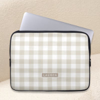 Beige Buffalo Plaid Personalised Laptop Sleeve